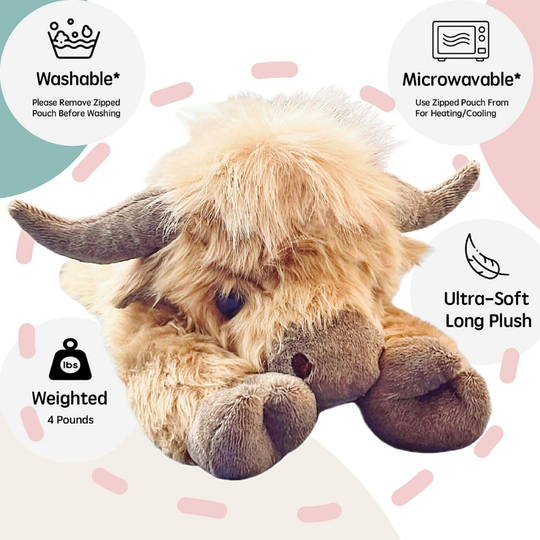 CalmCuddle – Highland Cow Weighted Plush with Heating Pad