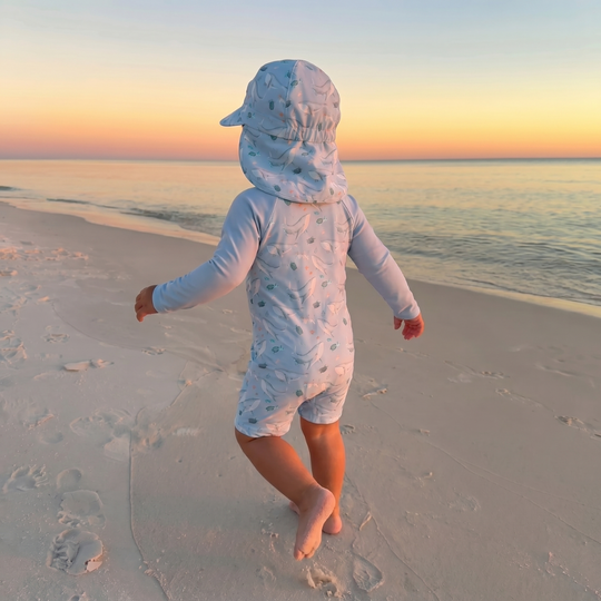 Two-piece swim outfit with matching sun hat
