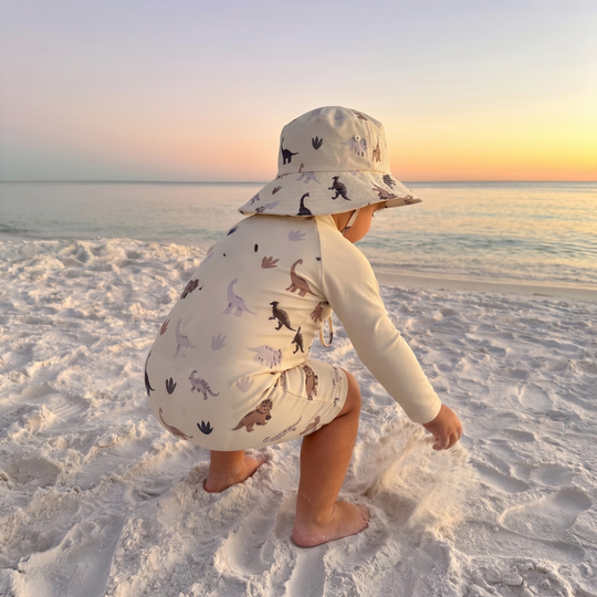 Two-piece swim outfit with matching sun hat
