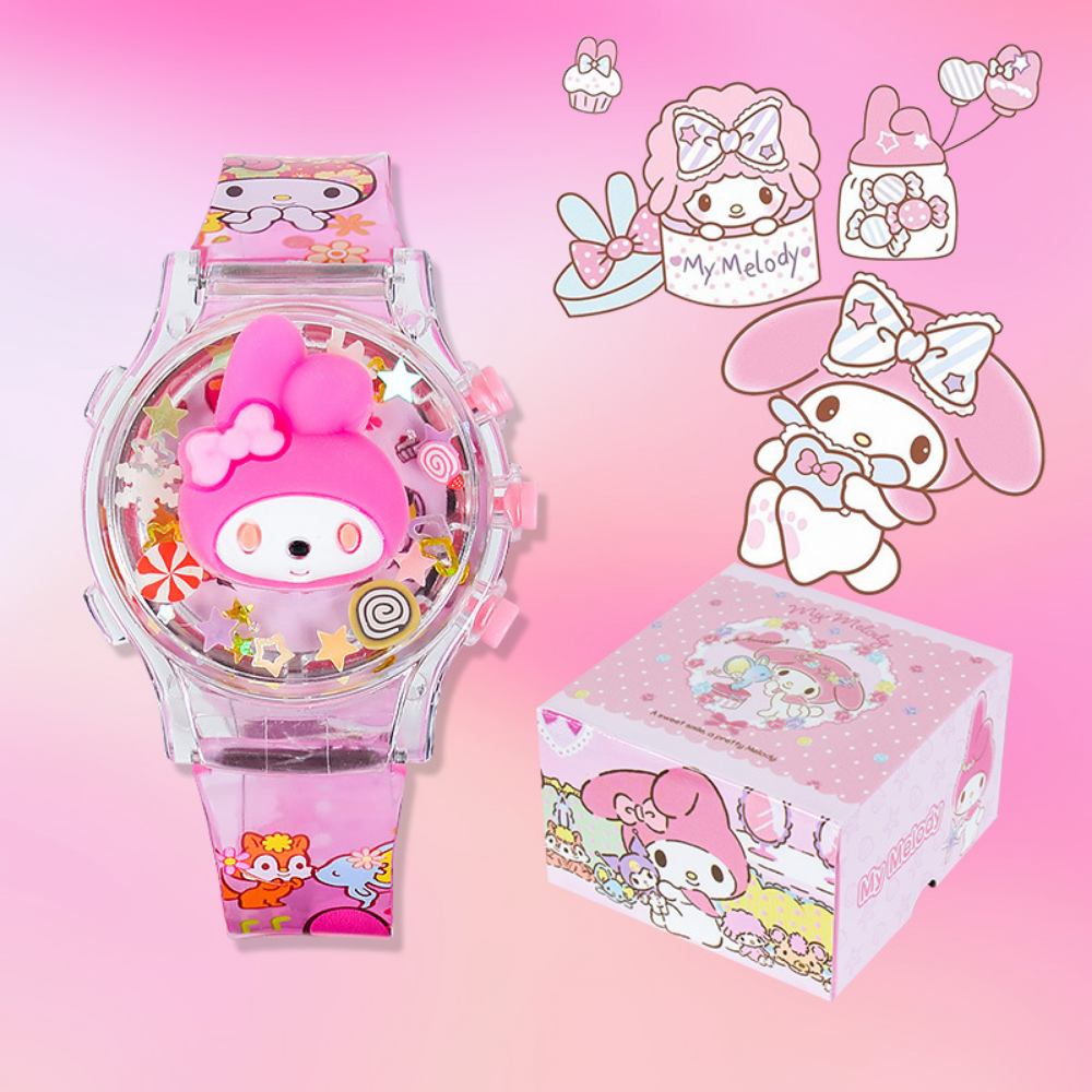 TwirlBeat pink bunny music watch with flip-up character cover