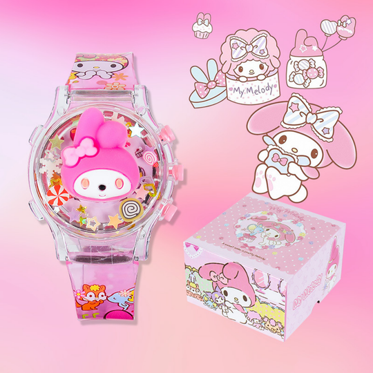 TwirlBeat pink bunny music watch with flip-up character cover