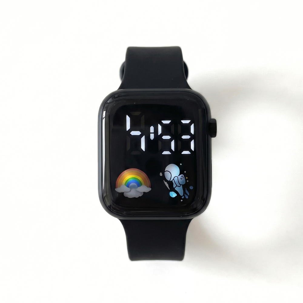 CosmoBeam black astronaut LED watch with silicone strap
