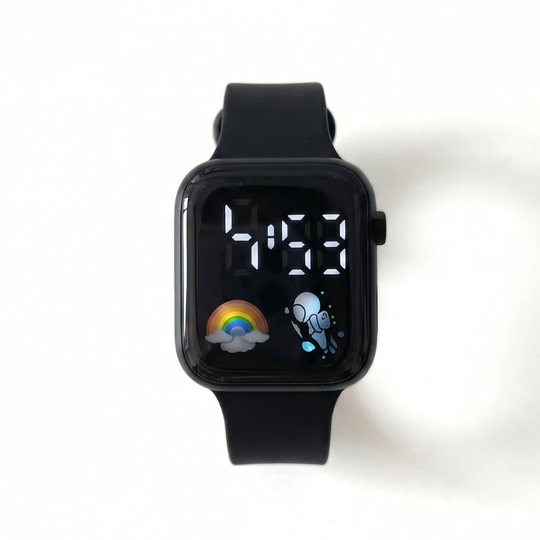 CosmoBeam black astronaut LED watch with silicone strap