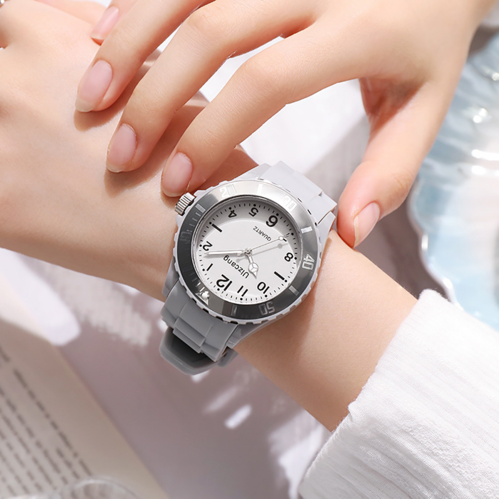 PastelPop grey pastel quartz watch with large clear numerals