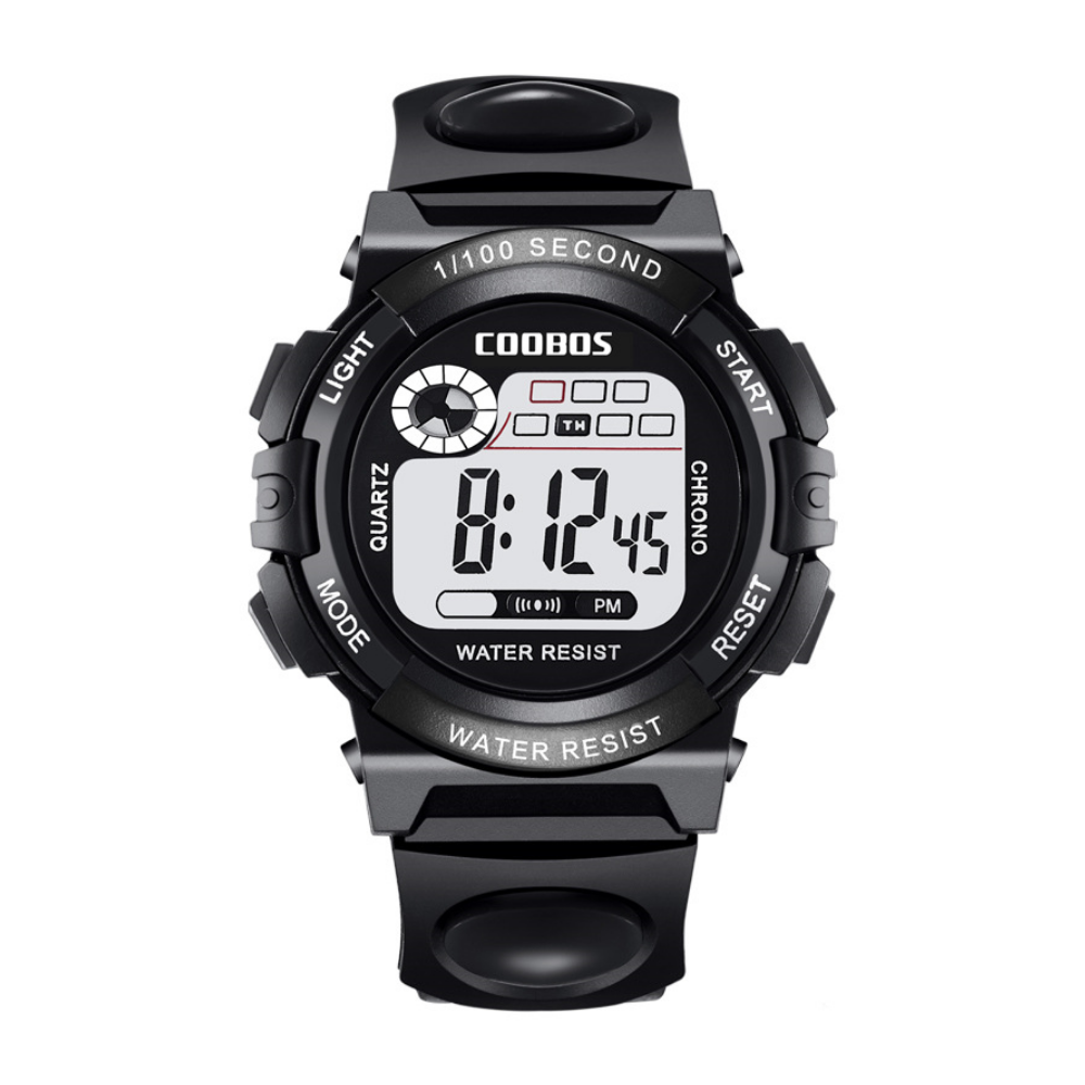 RuggedTick black digital sports watch with protected buttons
