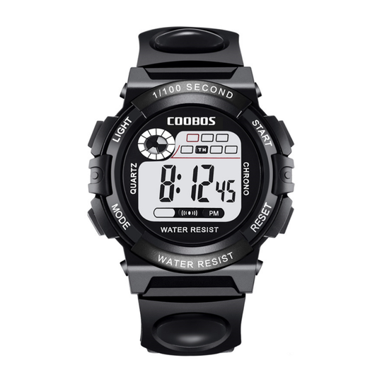 RuggedTick black digital sports watch with protected buttons