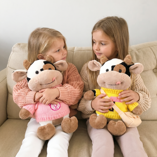 CowCuddle – Cute Cow Plush with Sweater & Mini Bag