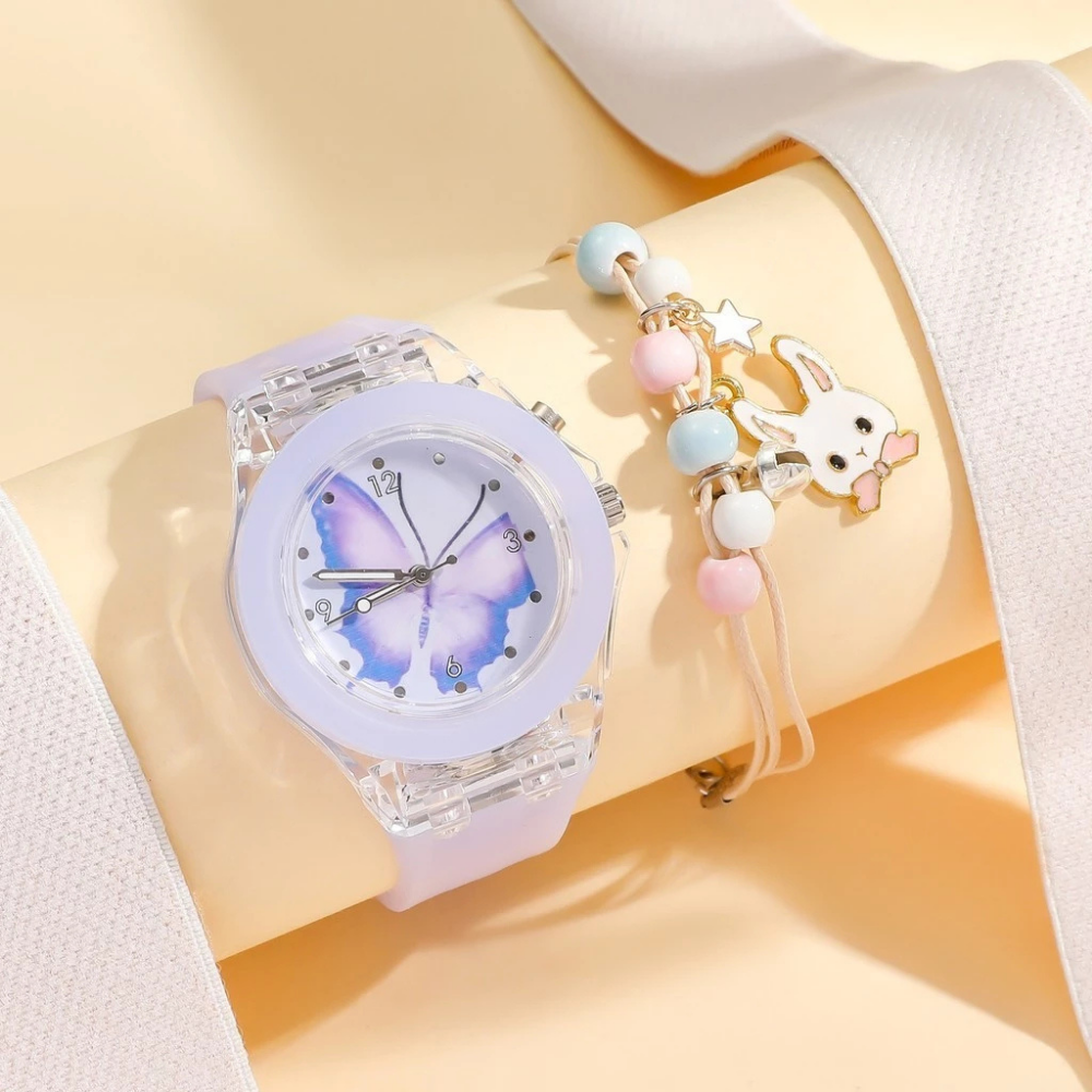 Butterfly watch set with built-in LED glowing effect