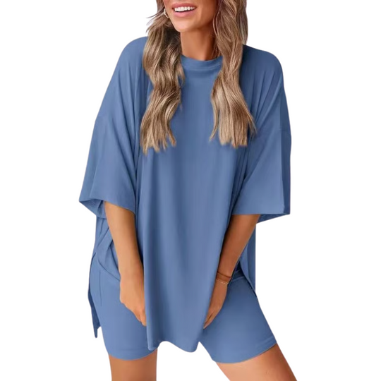 BreezeDuo women's summer set blue tee and shorts