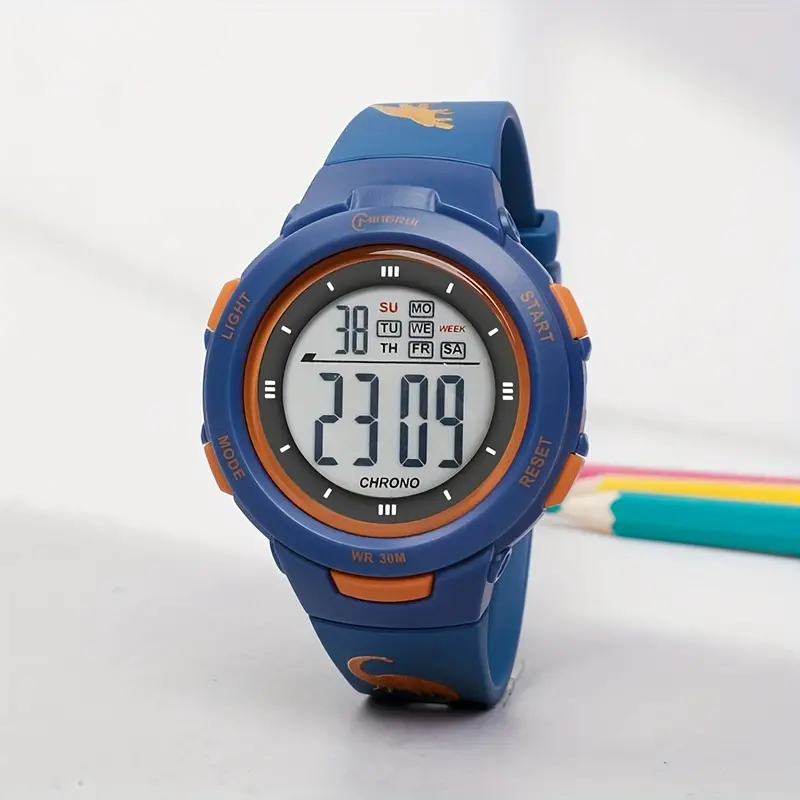 LumaDive blue orange dino waterproof digital kids watch