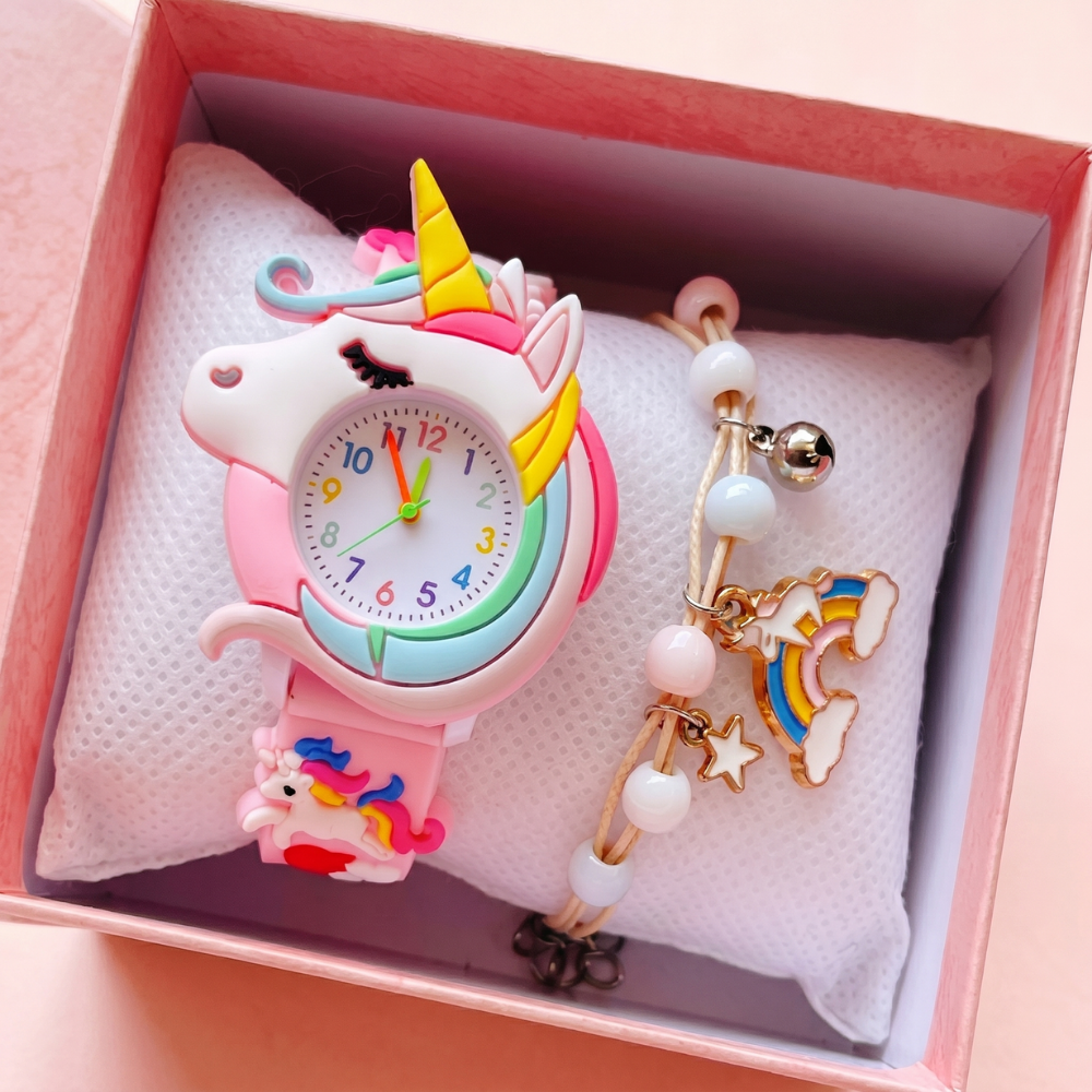 Pastel unicorn watch set for girls birthdays and parties