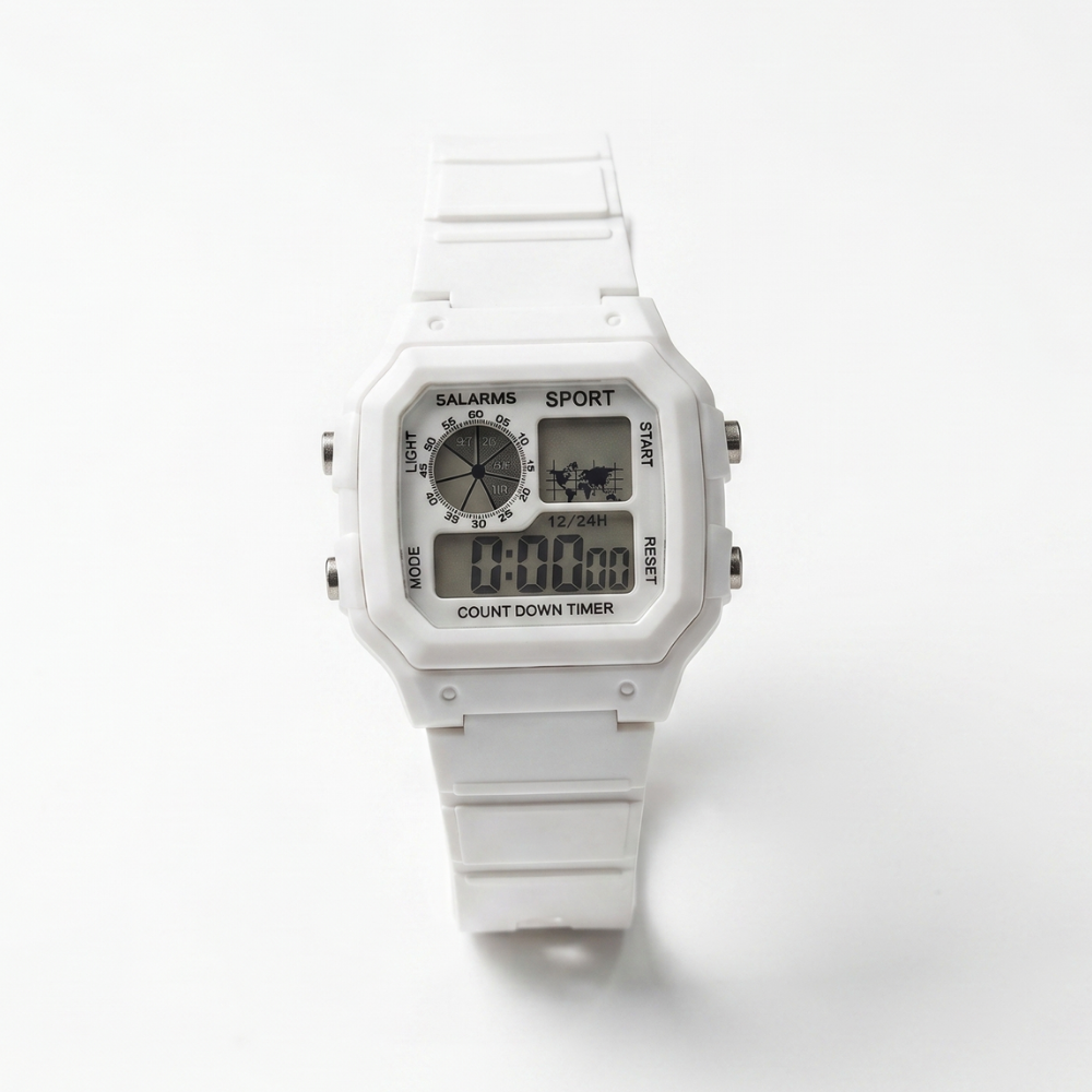 RetroSquare digital sport watch white