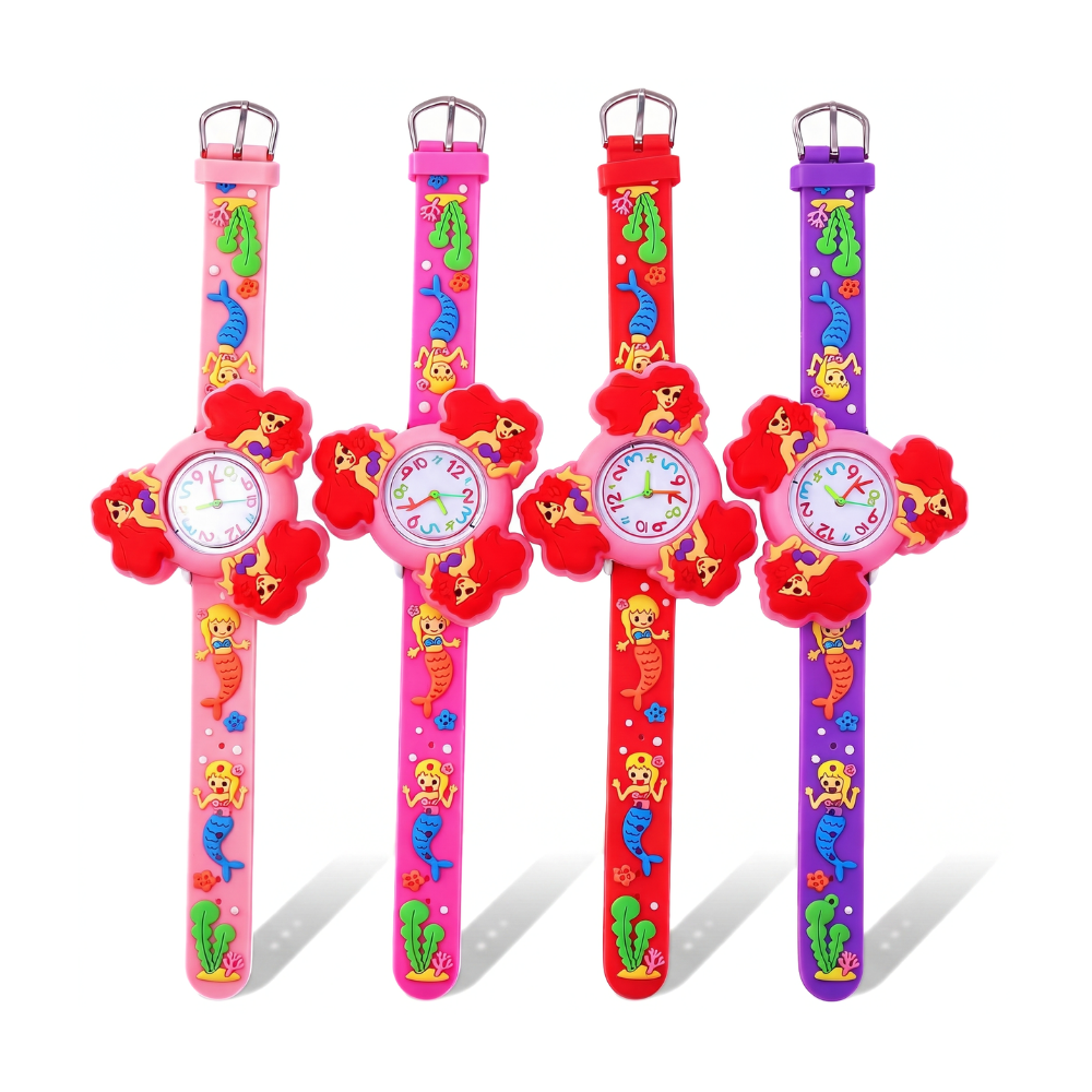 Mermaid spinner watch with adjustable pin-buckle band