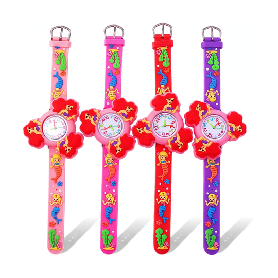 Mermaid spinner watch with adjustable pin-buckle band