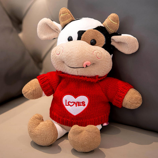 CowCuddle – Cute Cow Plush with Sweater & Mini Bag