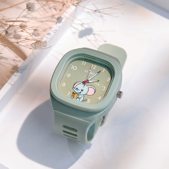TuskTime green elephant kids watch with clear Arabic numerals