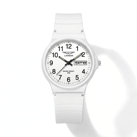 ClearStride white quartz sports watch with flexible silicone band