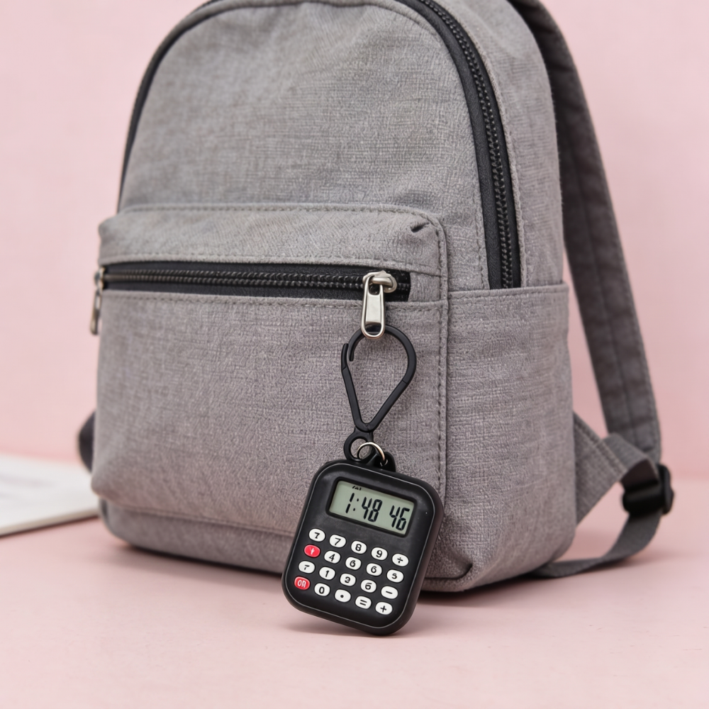 Lightweight matte calculator keychain with rubber buttons