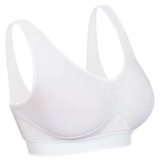 Stretchy wireless bra with easy on-and-off fit
