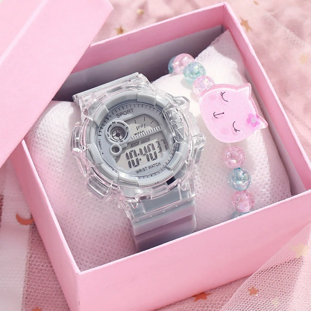 PetalTick grey kids watch set with alarm and timer functions