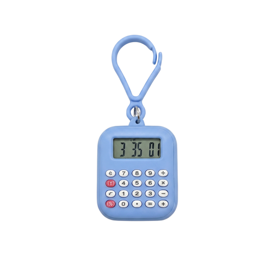 ClipCalc calculator keychain blue with keyring clip