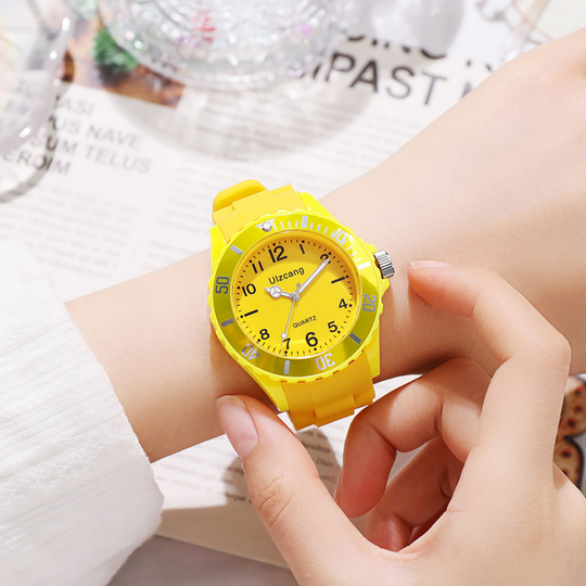 PastelPop yellow pastel quartz watch light on the wrist