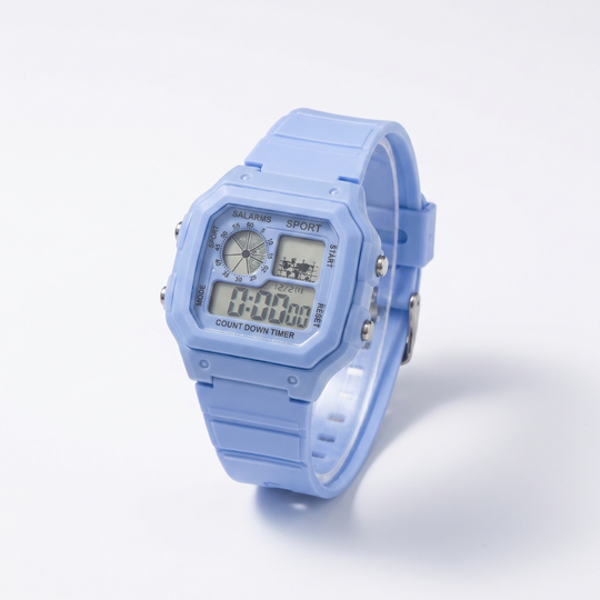 RetroSquare digital sport watch sky blue
