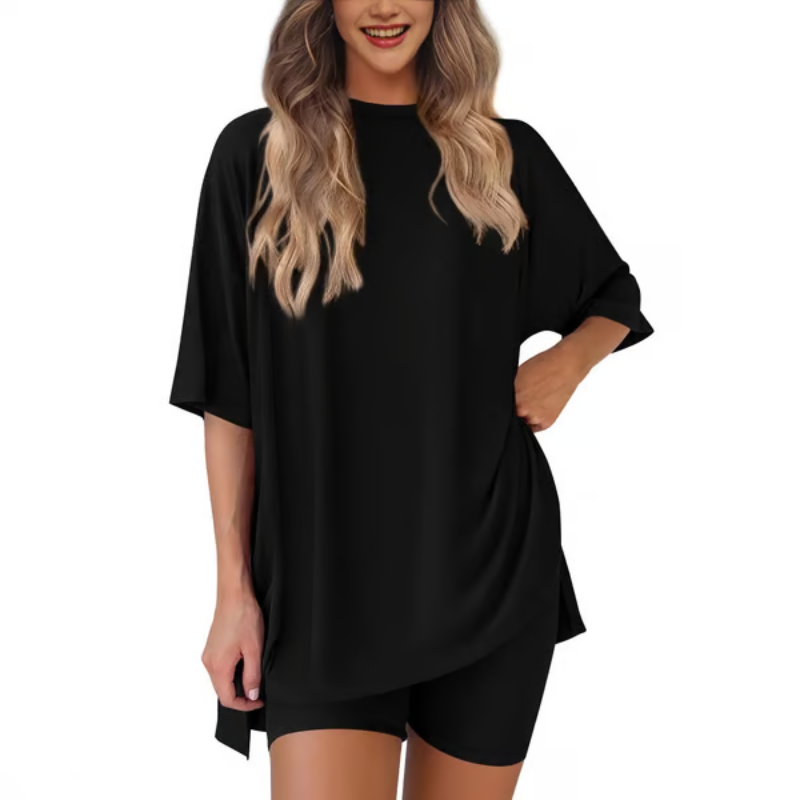 BreezeDuo women's summer set black tee and shorts