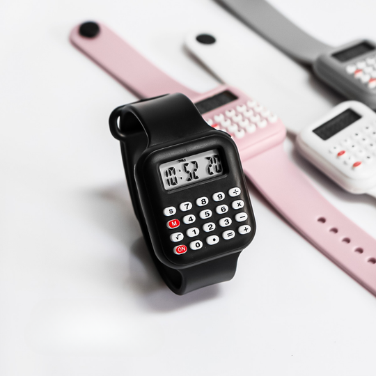 Retro calculator watch with durable plastic case