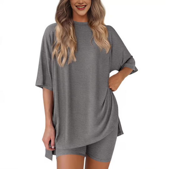BreezeDuo women's summer set grey tee and shorts