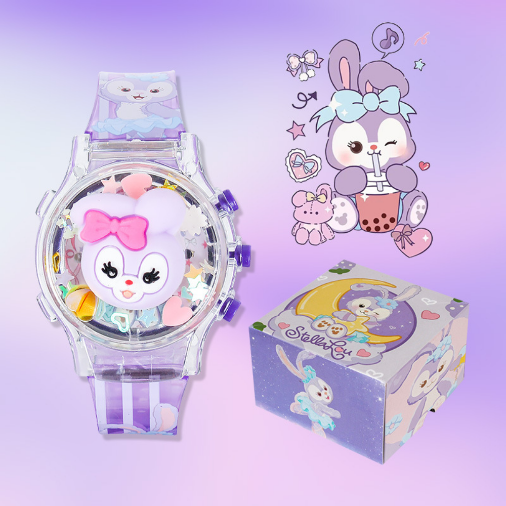 TwirlBeat purple bunny music watch with adjustable strap