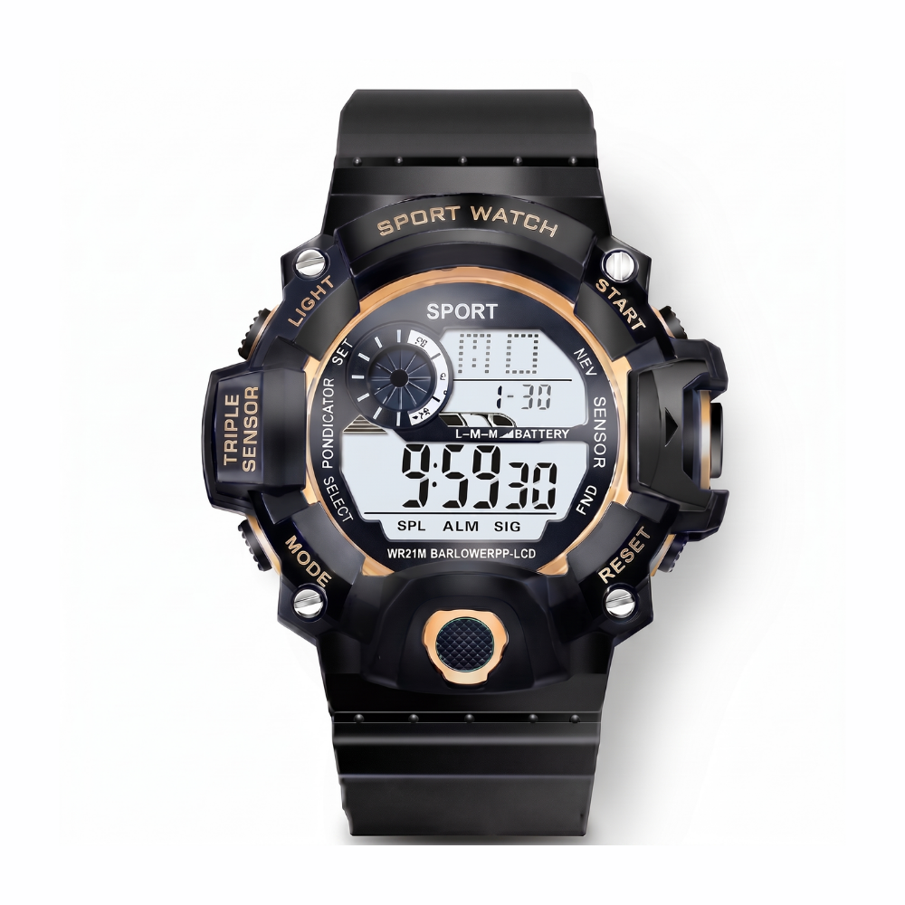 StealthTick LED sports watch black and gold