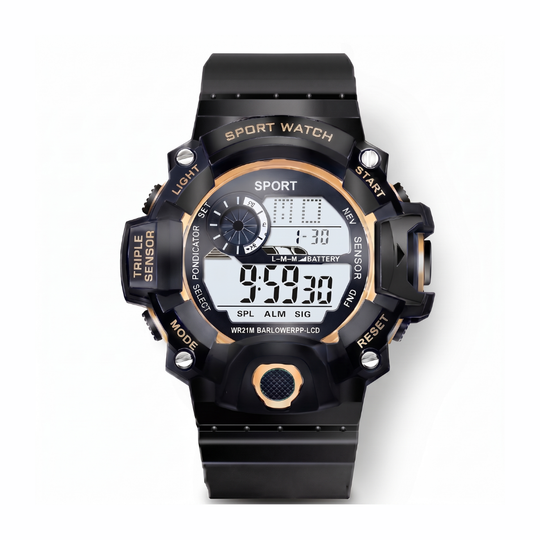 StealthTick LED sports watch black and gold