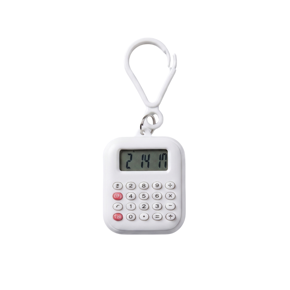 ClipCalc calculator keychain white with keyring clip