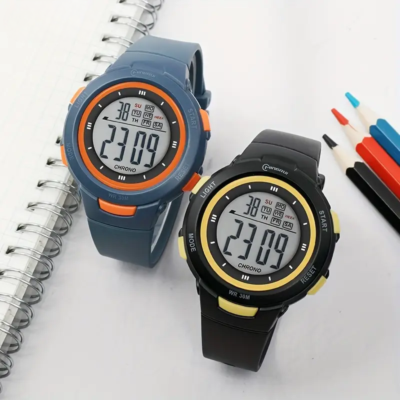 Tough plastic case kids watch with flexible rubber strap