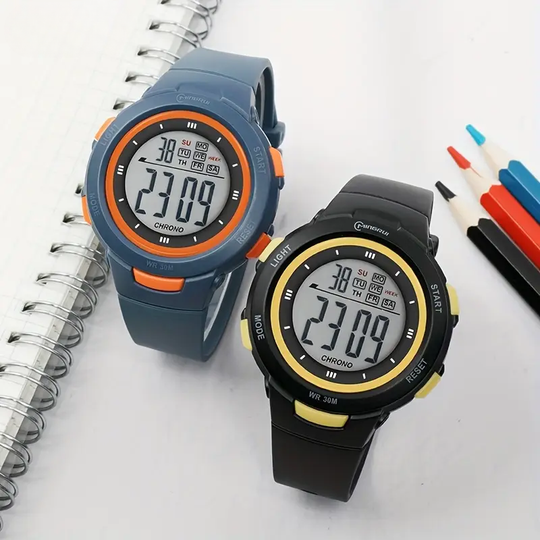 Tough plastic case kids watch with flexible rubber strap