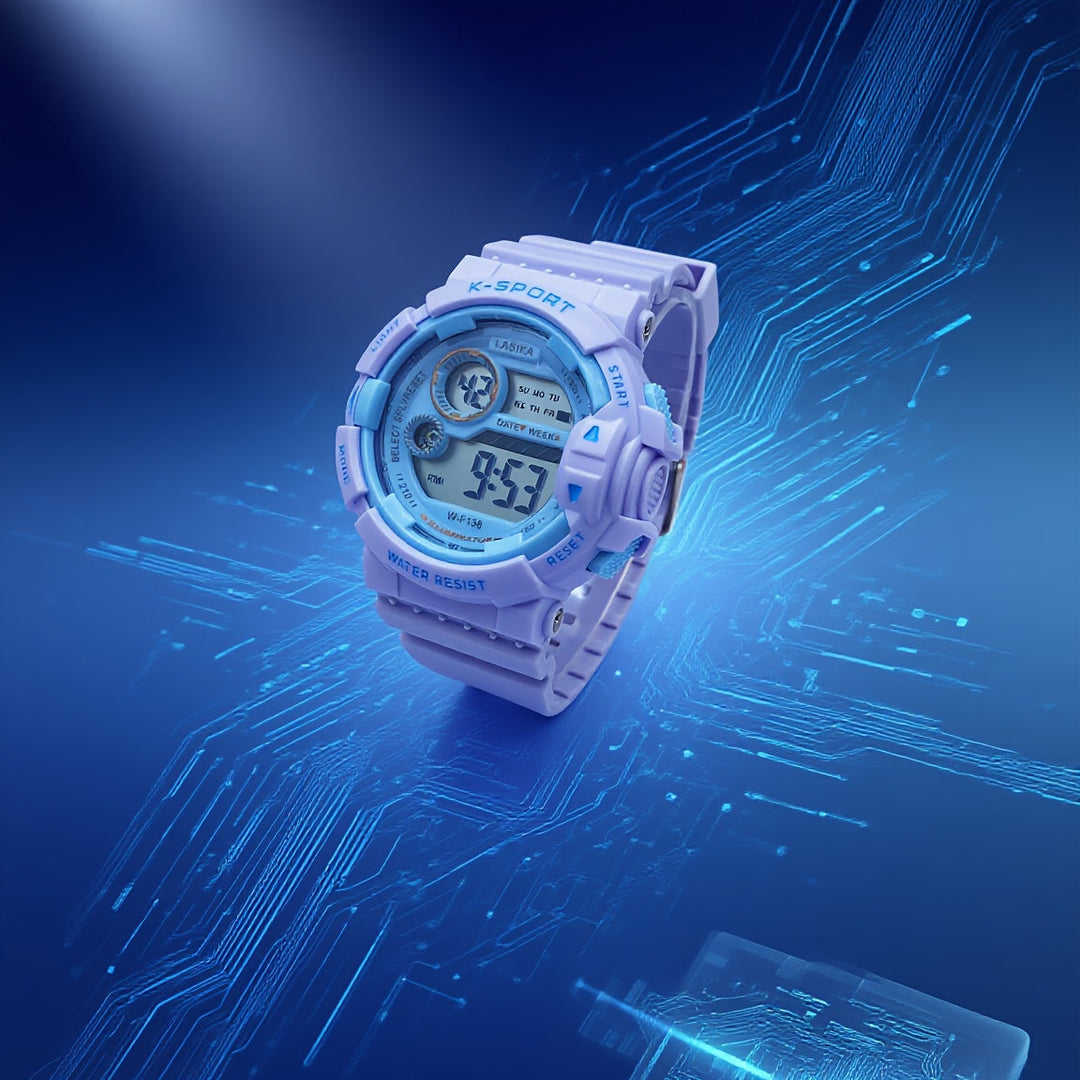 Cheerful digital sport watch for active young girls