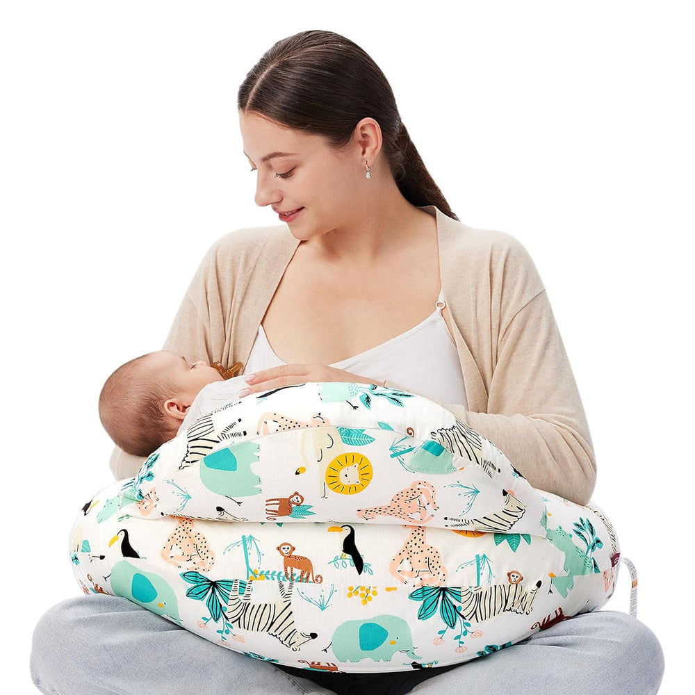 NurseNest nursing pillow colorful animals cotton cover