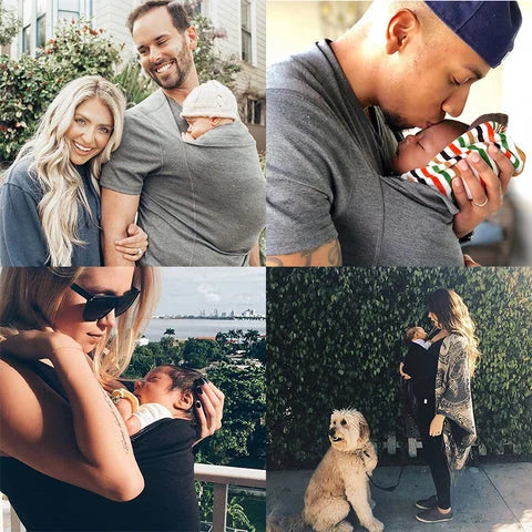 Soft breathable babywearing shirt supports baby posture