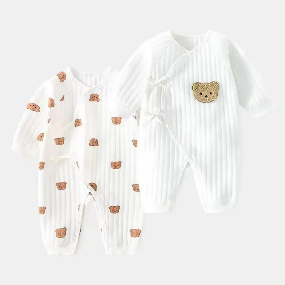 Ribbed cotton baby romper for easy diaper changes