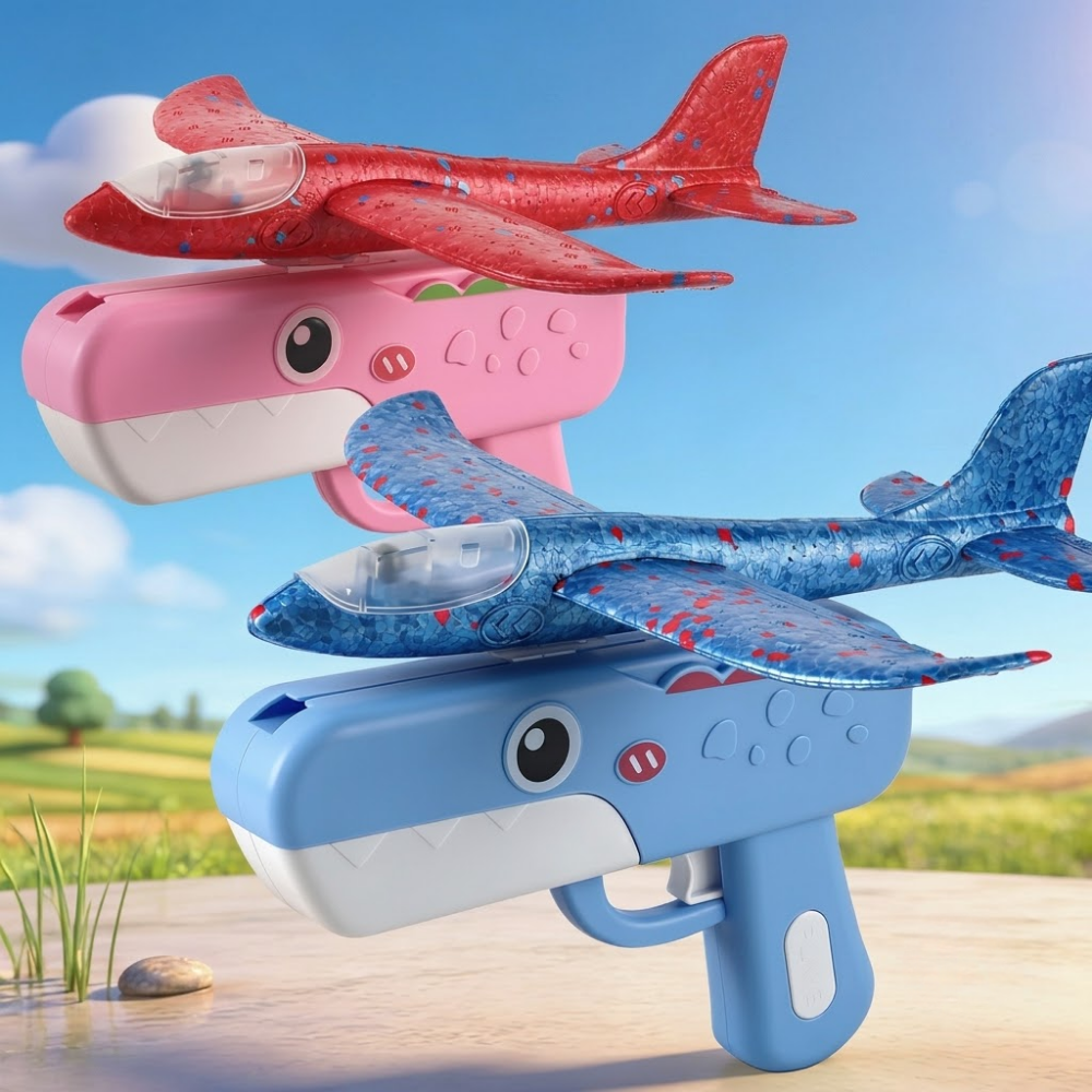 AeroLaunch dinosaur plane launcher blue pink set