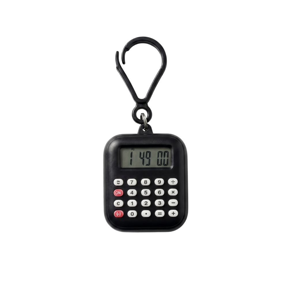 ClipCalc calculator keychain black with keyring clip