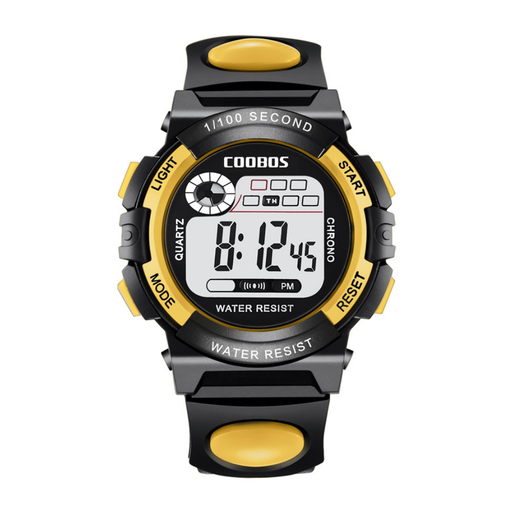 RuggedTick yellow digital sports watch with durable sport band