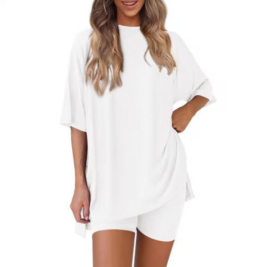 BreezeDuo women's summer set white tee and shorts