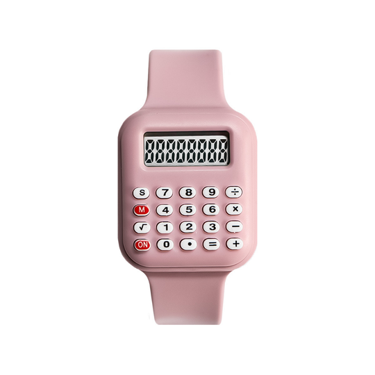 CalcuTime student calculator watch pink silicone strap