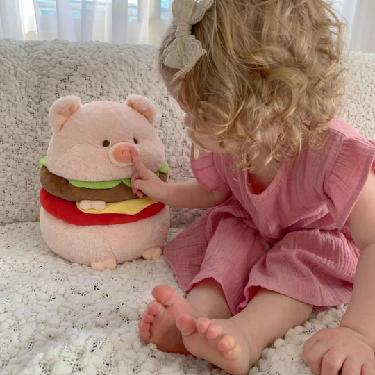 SnuggleBun Pig Burger Plush Toy – Clean Kids Plush for Modern Quality