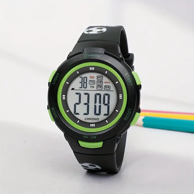 LumaDive black green soccer waterproof kids watch with glow display