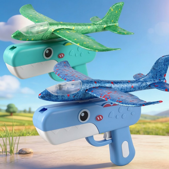 AeroLaunch dinosaur plane launcher blue green set