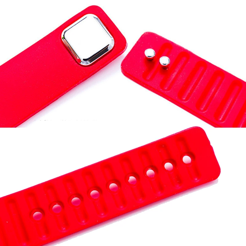 LED sports watch with secure pin and tuck strap closure