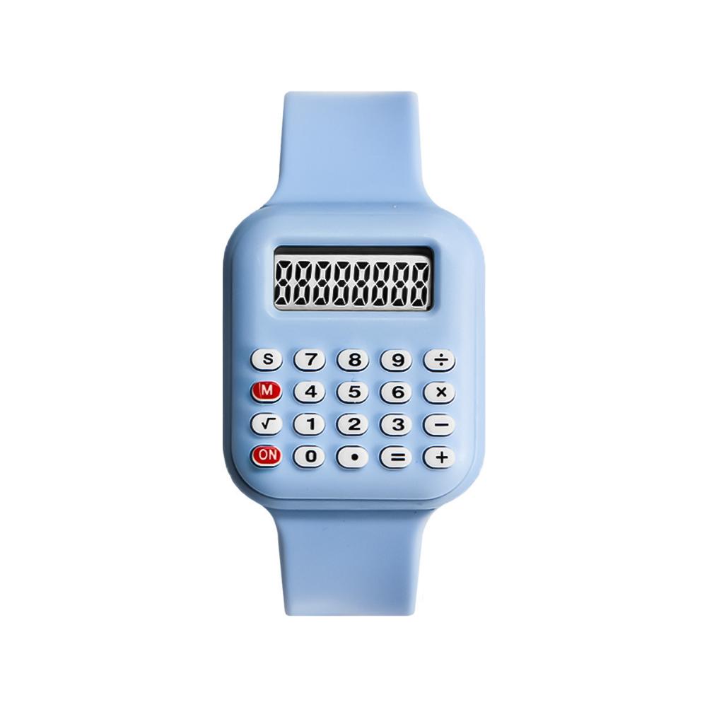 CalcuTime student calculator watch sky blue silicone strap